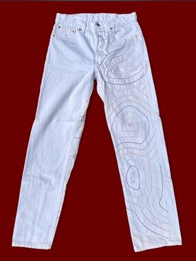 Custom Levi’s 501 Jeans Hand Embroidered Contour Lines Design